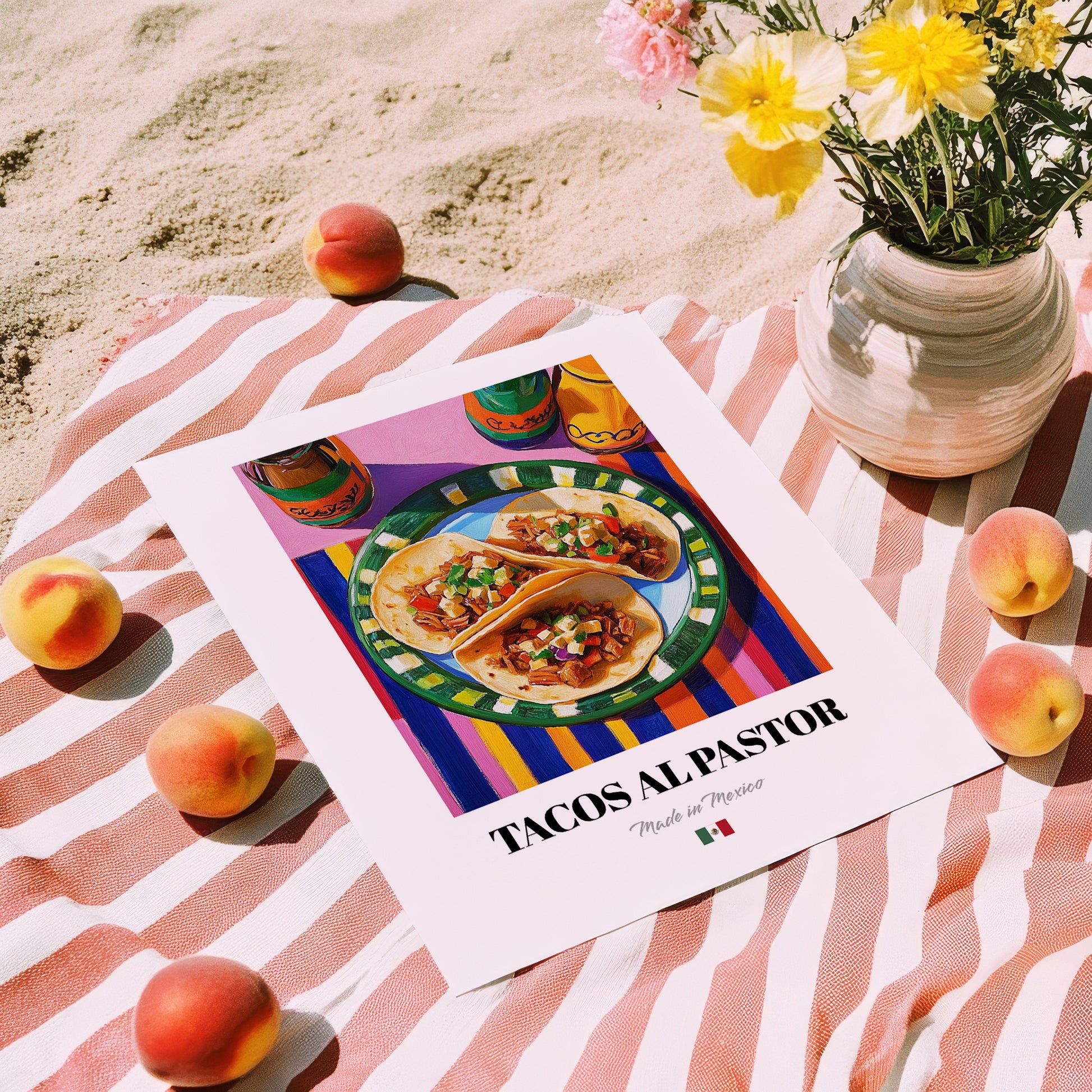 Tacos al Pastor – Oil Painting, Mexican Food Wall Painting, unframed on coastal sand