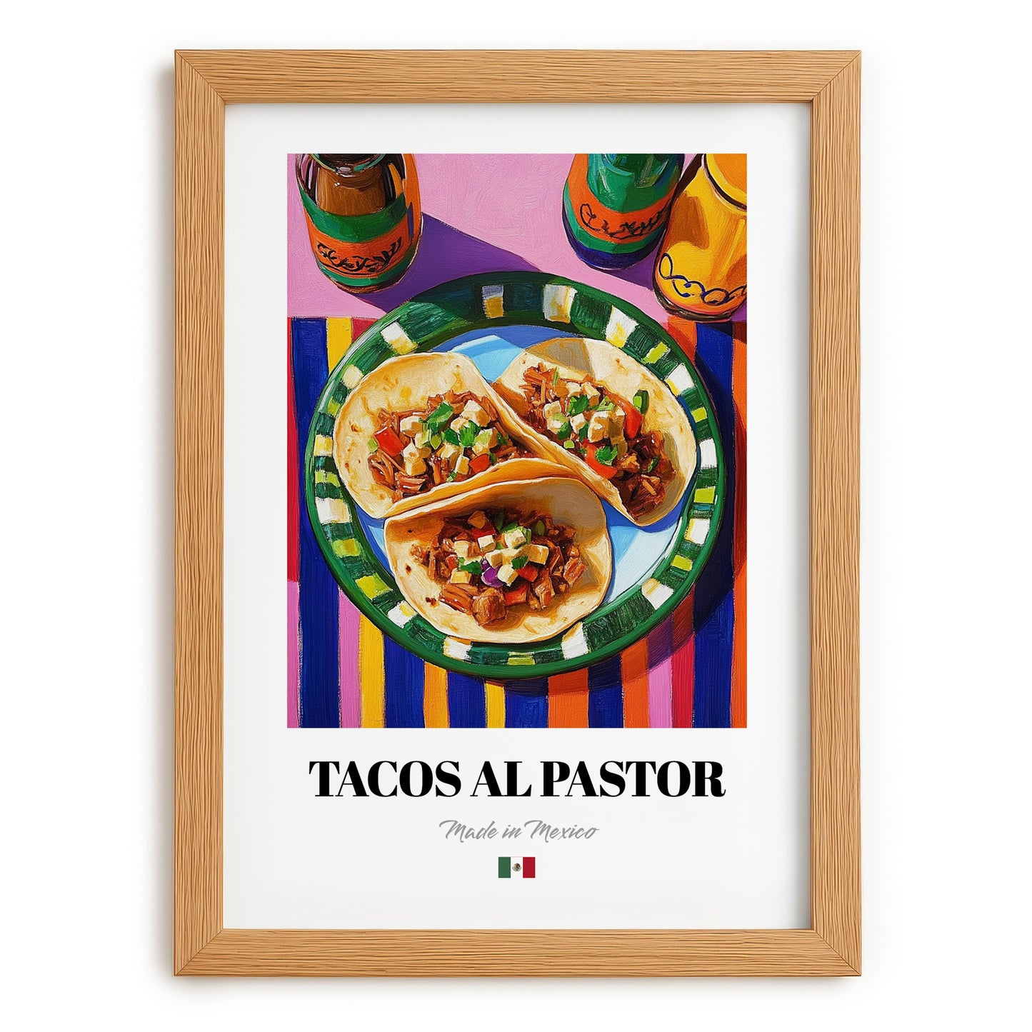 Tacos al Pastor – Oil Painting, Mexican Food Wall Painting, set in oak frame