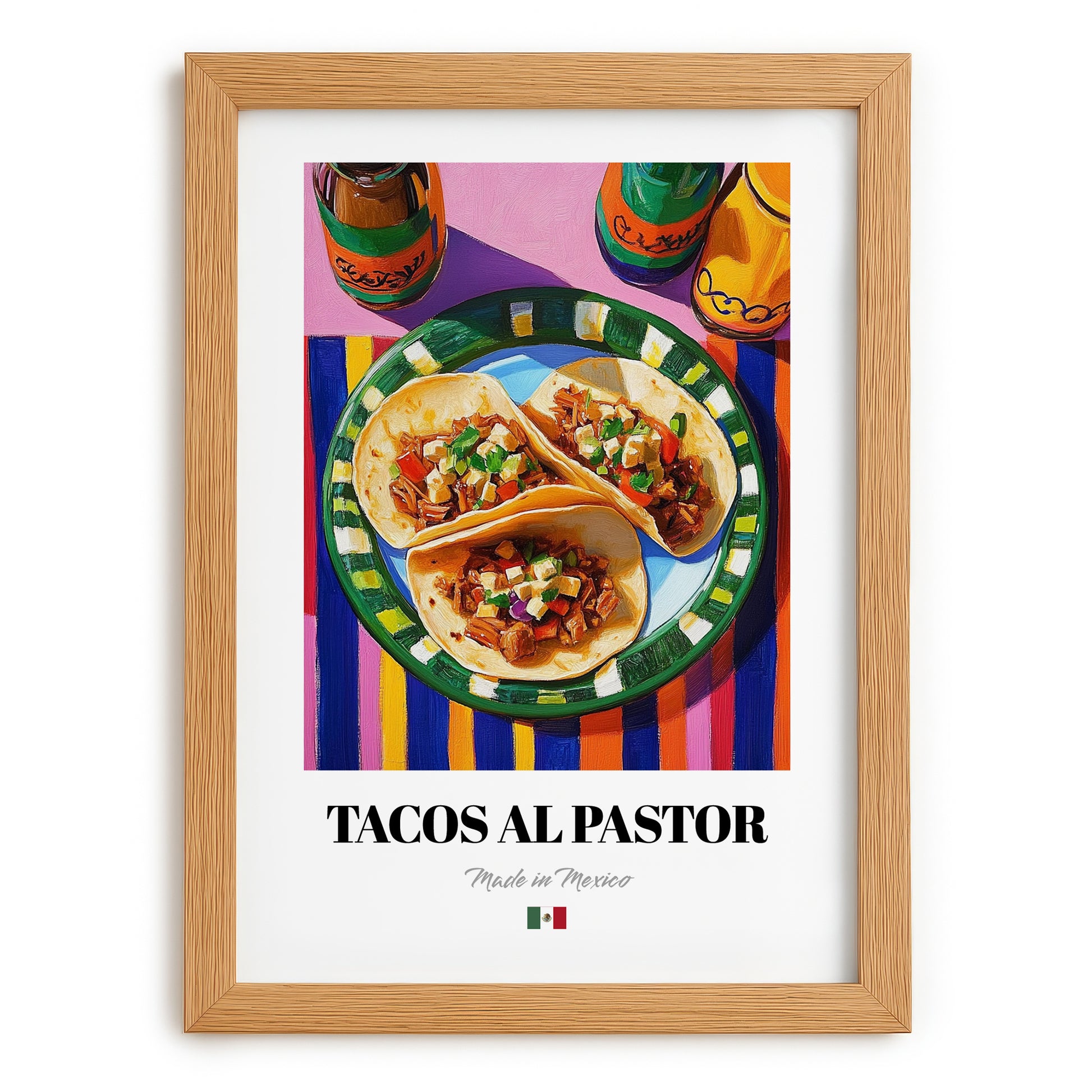 Tacos al Pastor – Oil Painting, Mexican Food Wall Painting, set in oak frame
