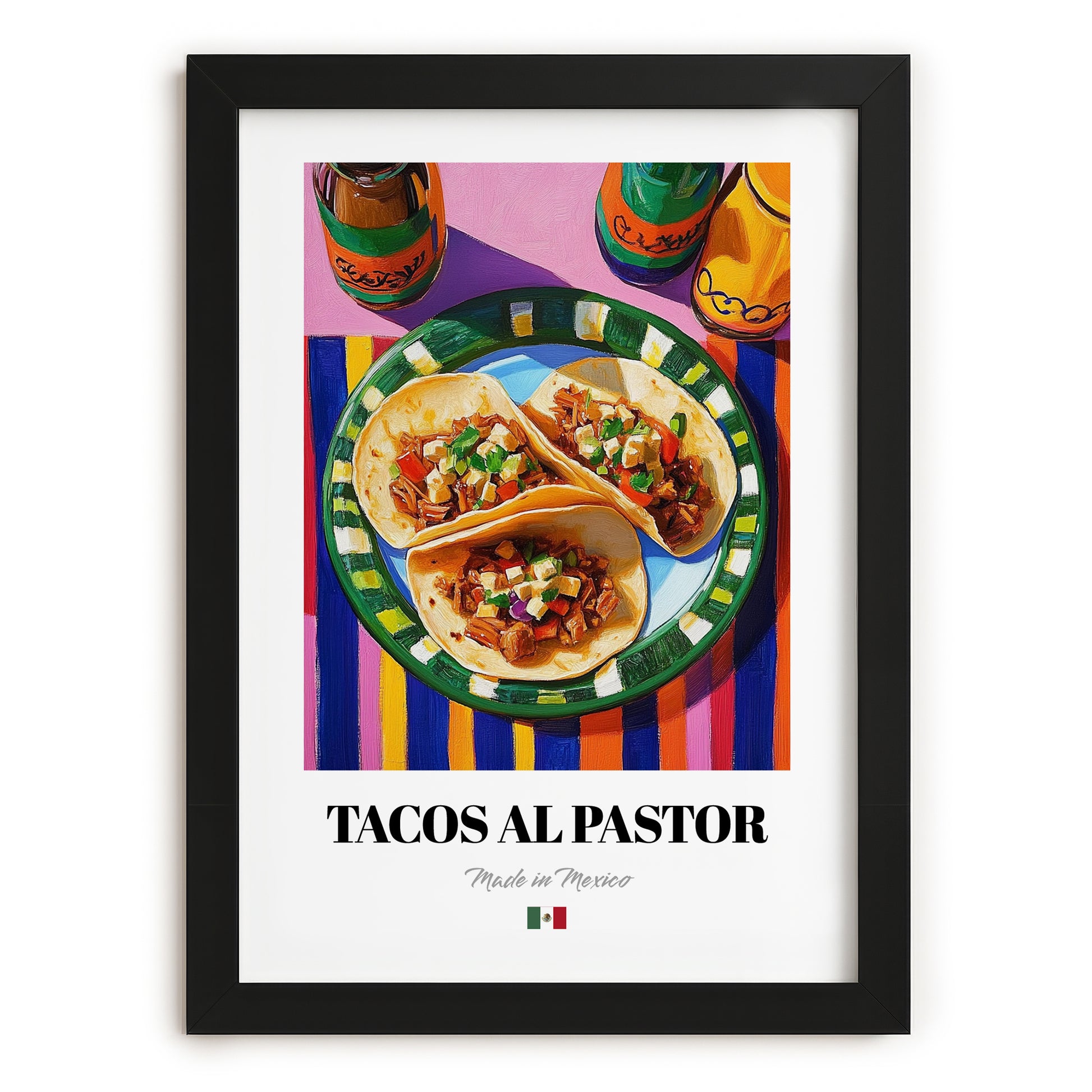 Tacos al Pastor – Oil Painting, Mexican Food Wall Painting, in sleek black frame