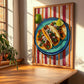 Tacos al Pastor – on Striped Tablecloth, Mexican Food Illustration, clean layout with no caption