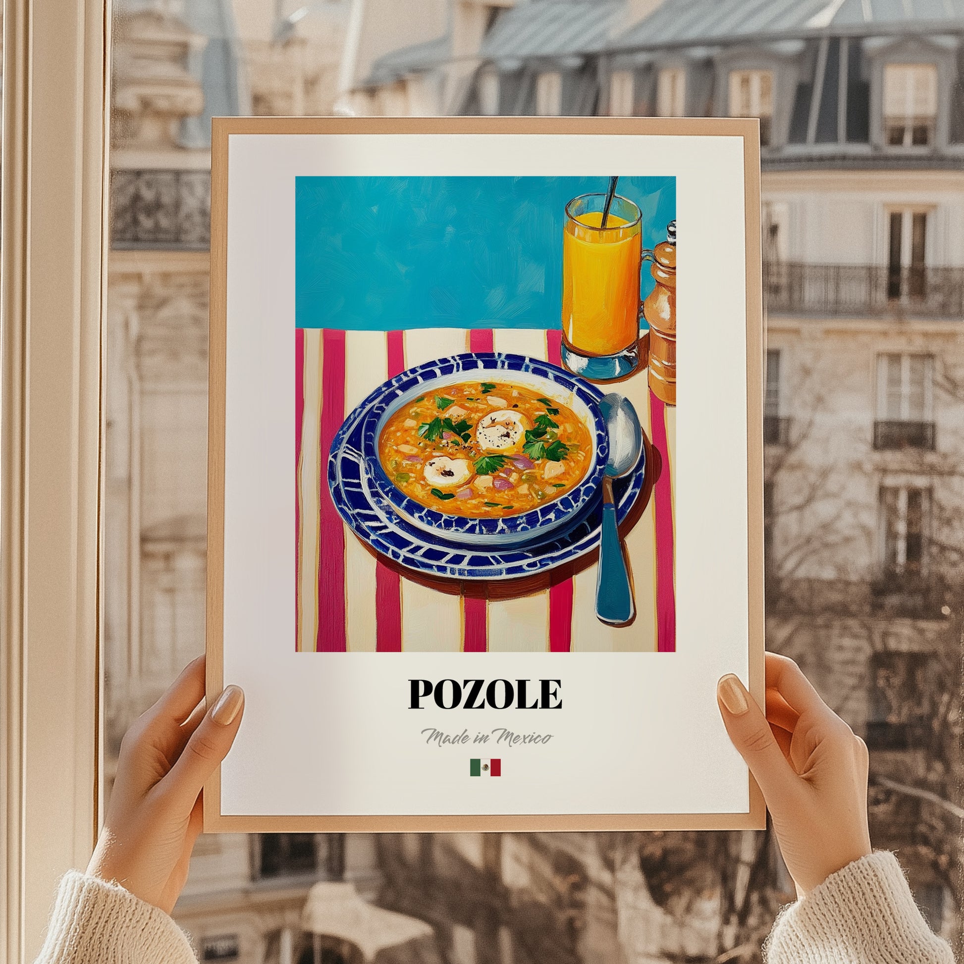 Pozole – Art, Mexican Food Wall Art, styled in a charming Paris street view