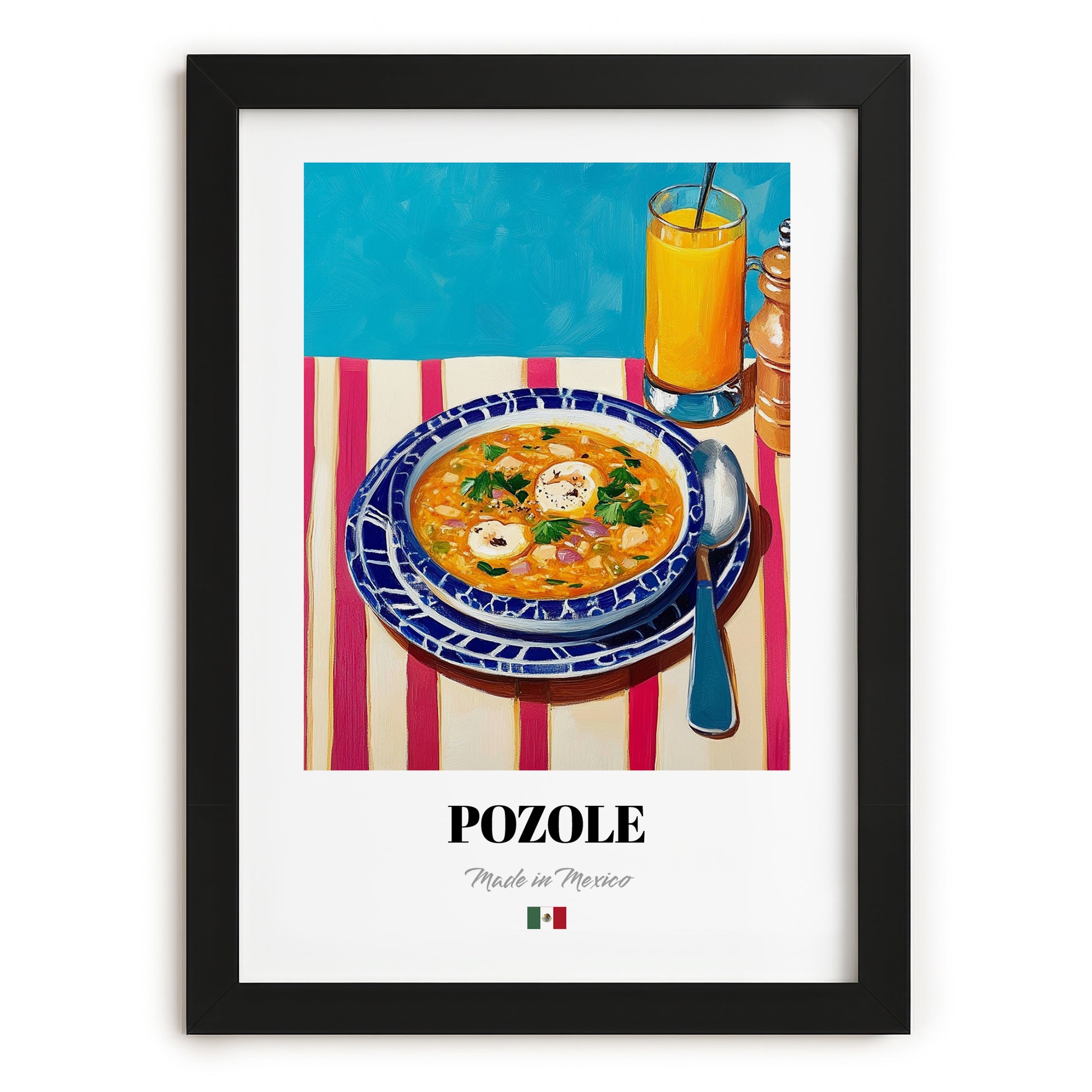 Pozole – Art, Mexican Food Wall Art, in sleek black frame