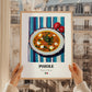 Pozole – on Striped Tablecloth, Mexican Food Print, styled in a charming Paris street view