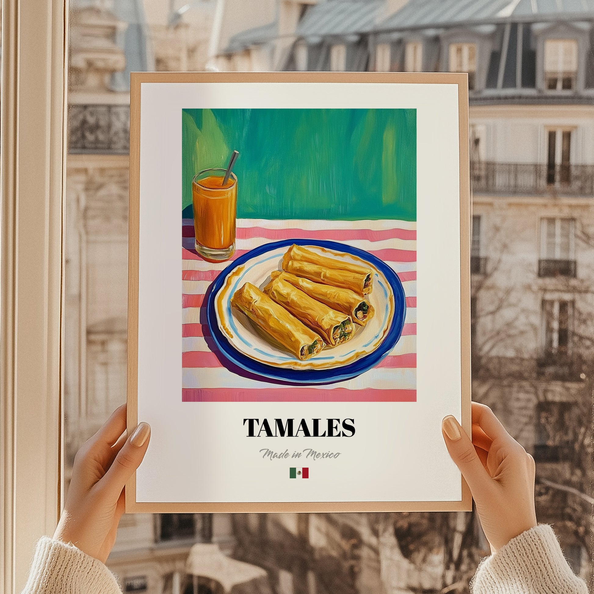 Tamales – Art, Mexican Food Still Life, styled in a charming Paris street view