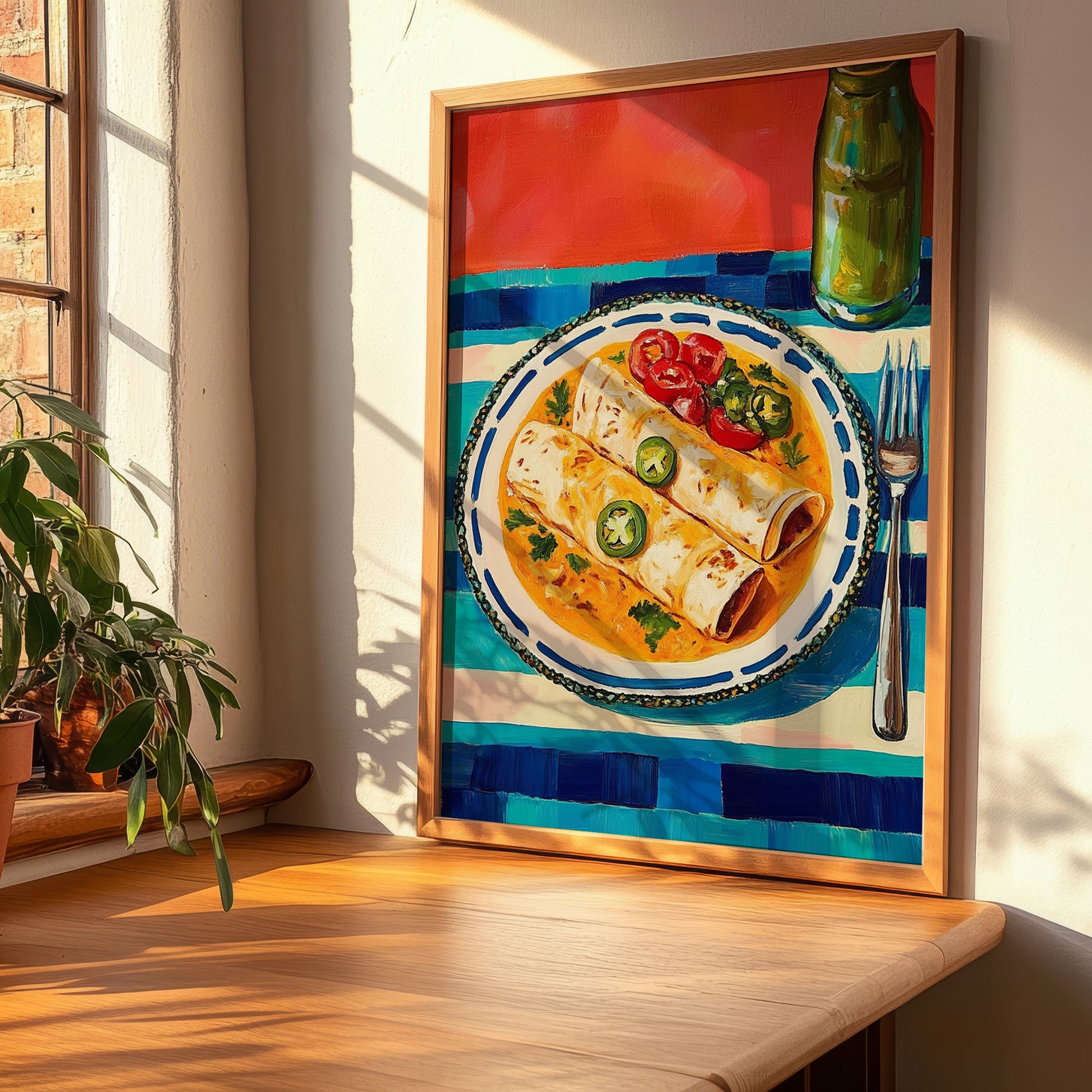 Enchiladas – Colorful Oil Painting, Mexican Food Painting, clean layout with no caption