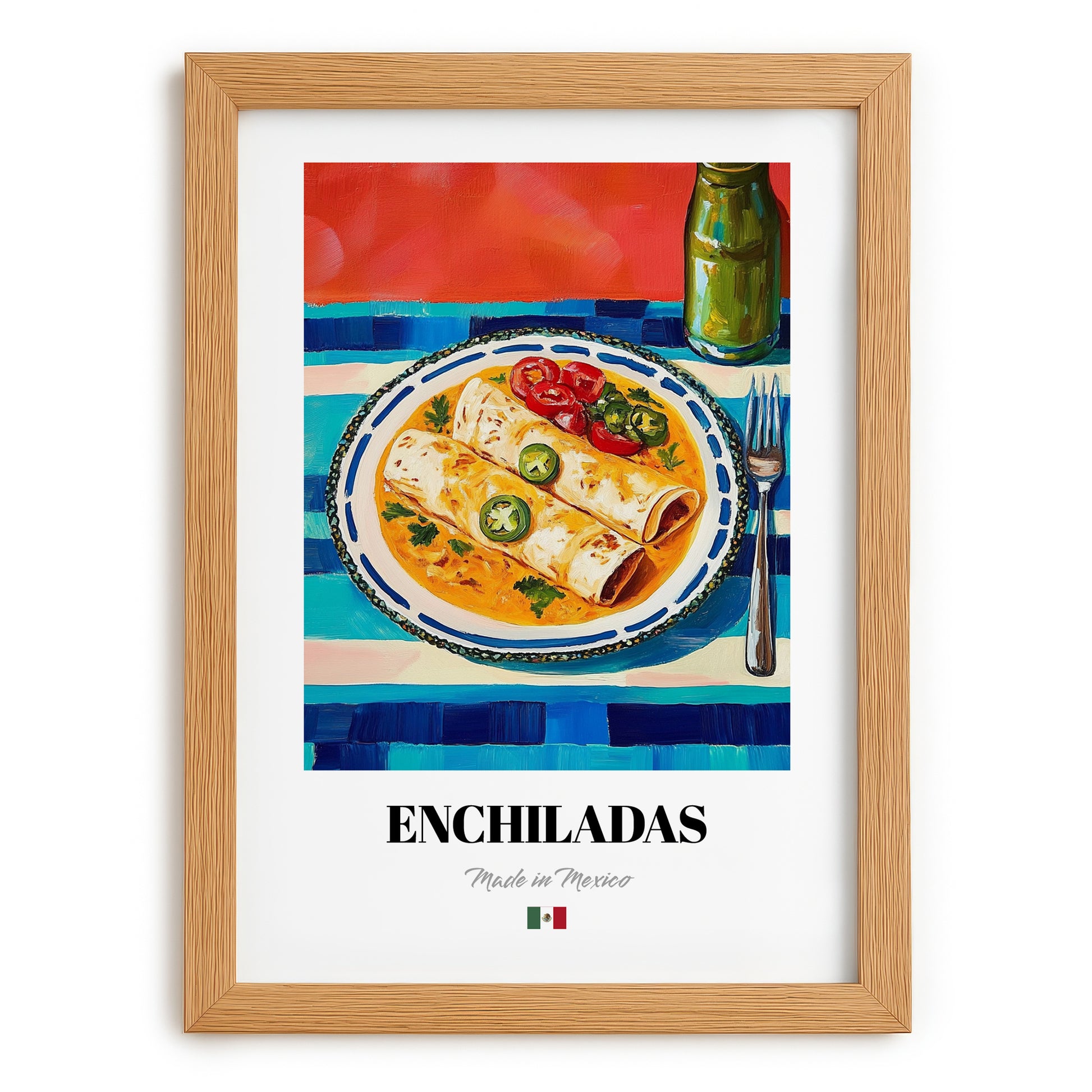 Enchiladas – Colorful Oil Painting, Mexican Food Painting, set in oak frame
