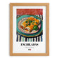 Enchiladas – on Striped Tablecloth, Mexican Food Illustration, set in oak frame