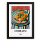 Enchiladas – on Striped Tablecloth, Mexican Food Illustration, in sleek black frame