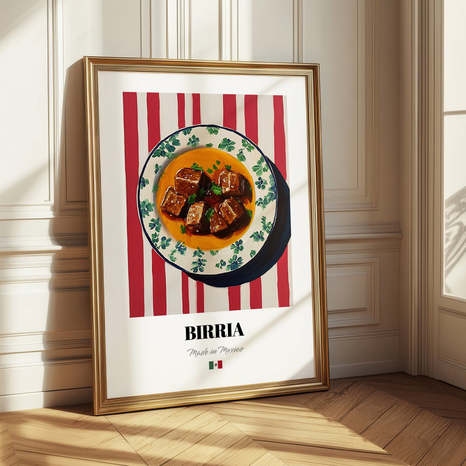 Birria – on Striped Tablecloth, Mexican Food Wall Decor