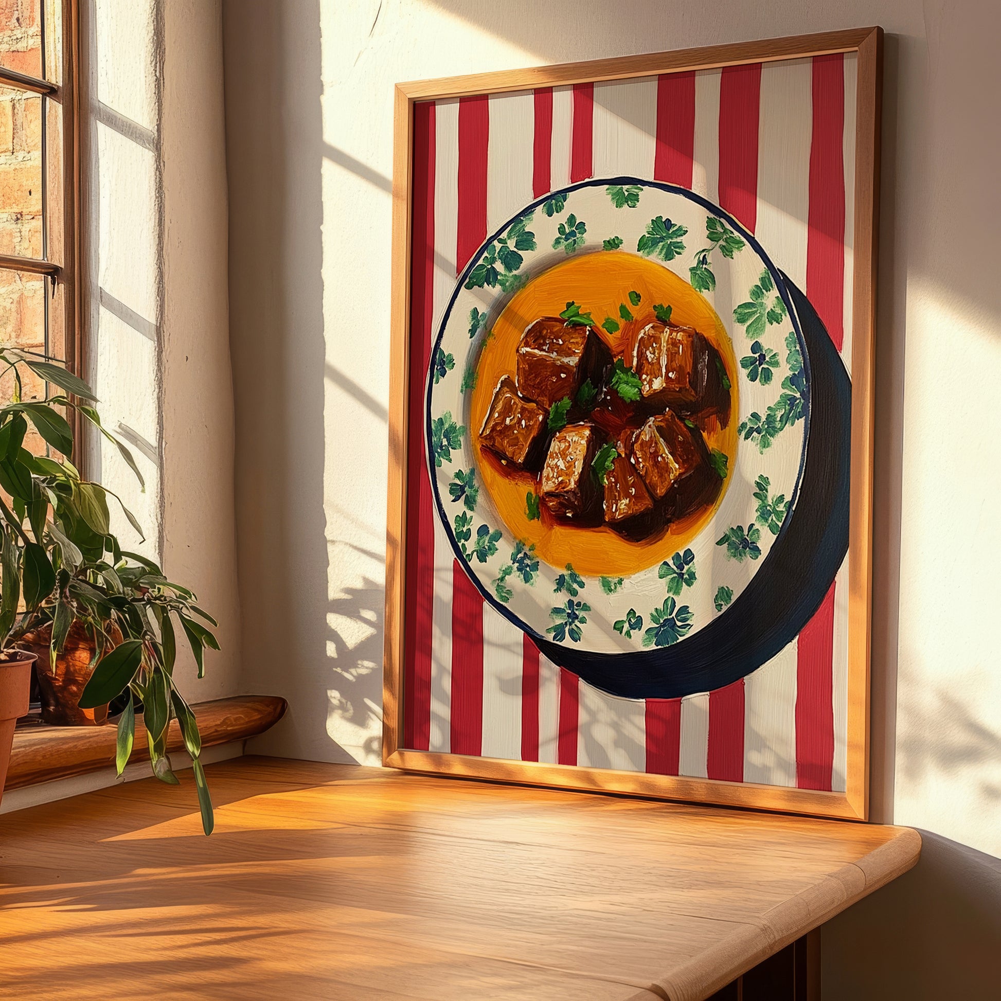 Birria – on Striped Tablecloth, Mexican Food Wall Decor, clean layout with no caption