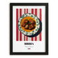 Birria – on Striped Tablecloth, Mexican Food Wall Decor, in sleek black frame
