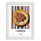 Carnitas – on Striped Tablecloth, Mexican Food Illustration, placed in minimal white frame