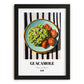 Guacamole – on Striped Tablecloth, Mexican Food Poster, in sleek black frame