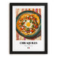 Chilaquiles – on Striped Tablecloth, Mexican Food Painting, in sleek black frame