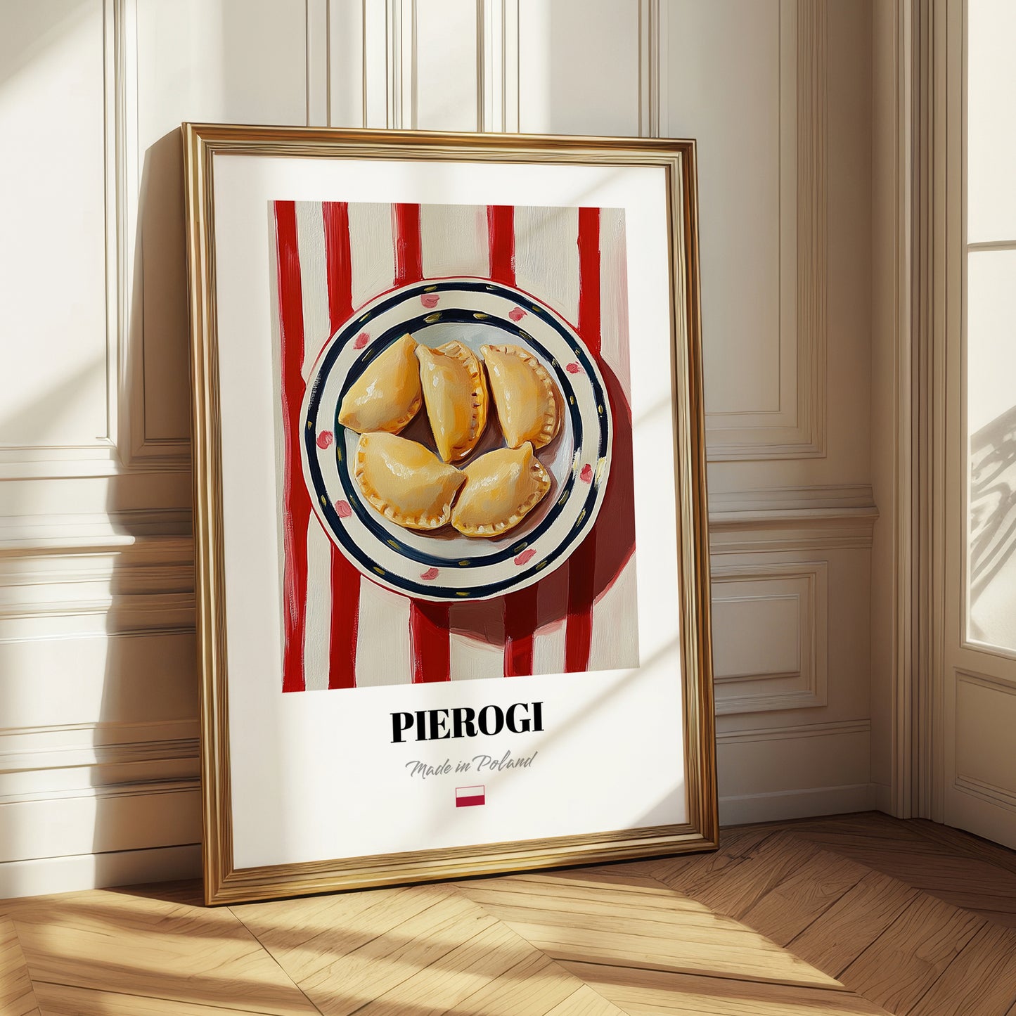 Pierogi – on Striped Tablecloth, Polish Pastry Painting 