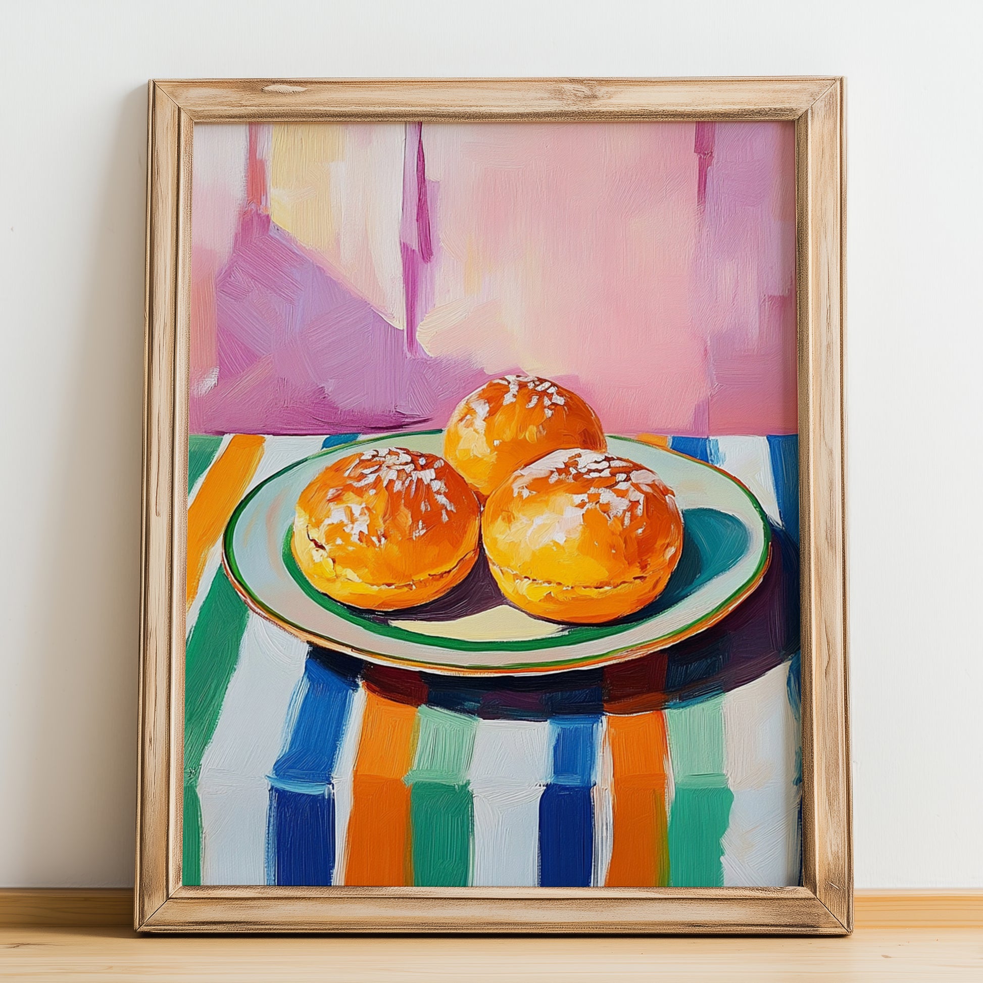 Pączki – Oil Painting, Polish Pastry Poster, no-text version framed in wood