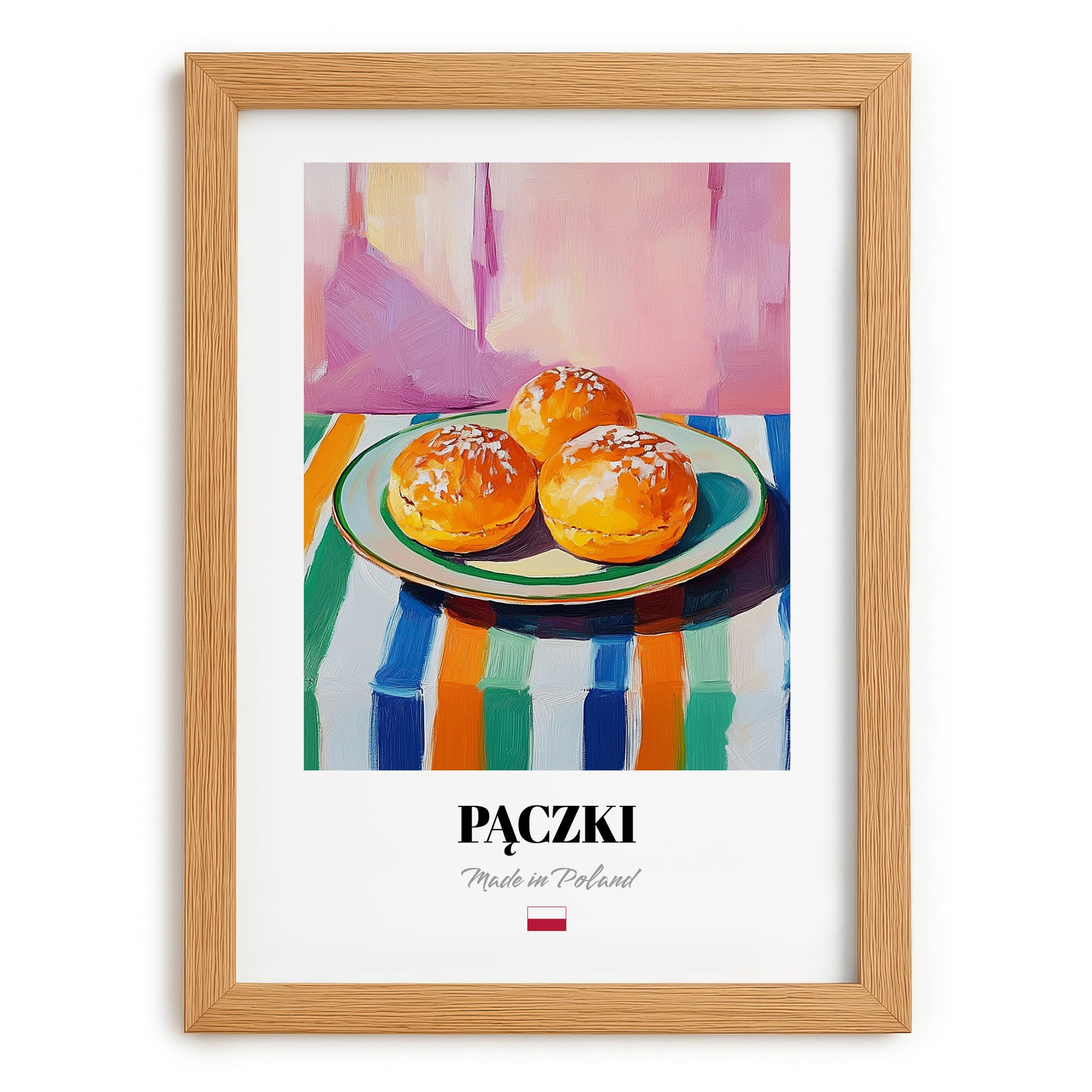Pączki – Oil Painting, Polish Pastry Poster, set in oak frame