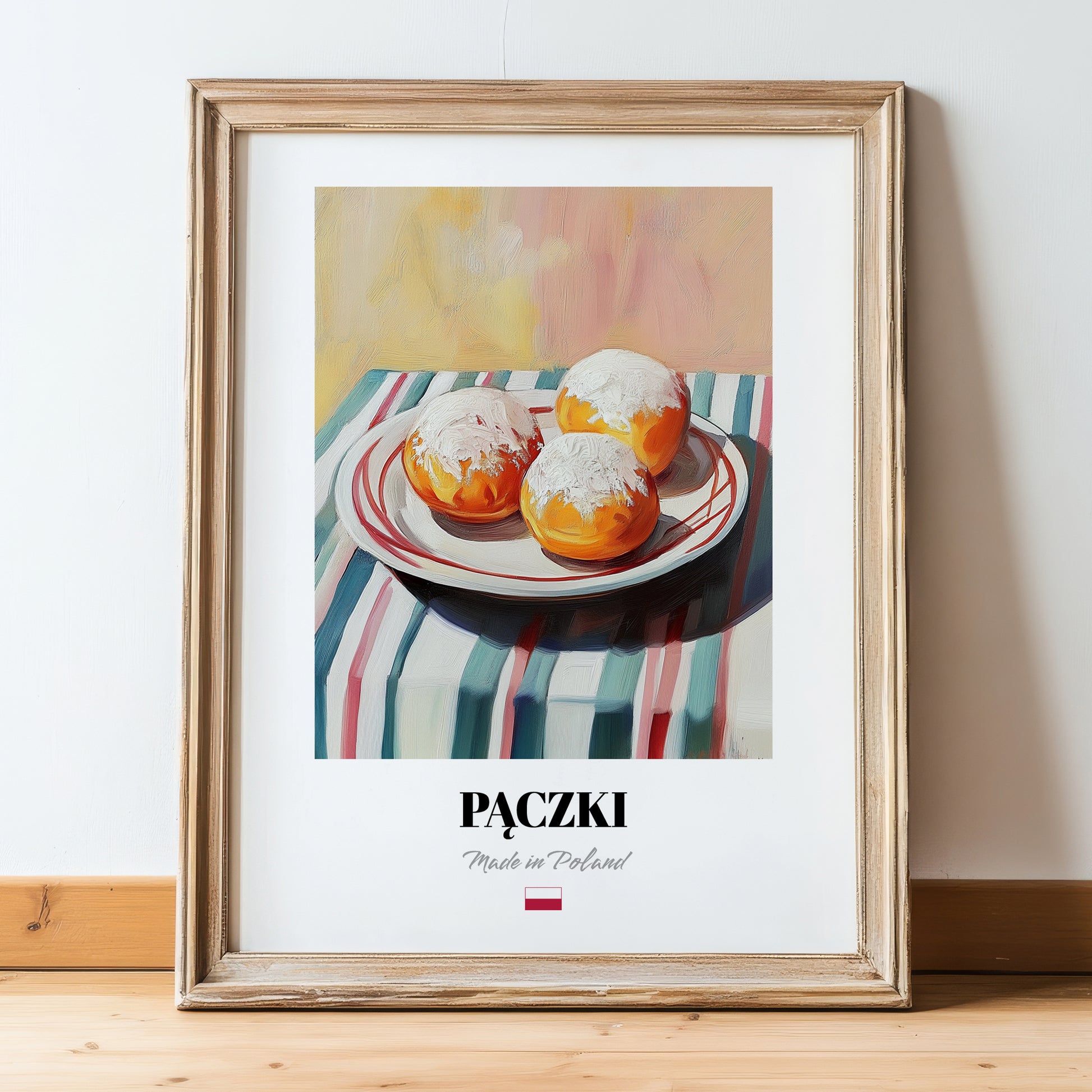 Pączki – Art, Polish Pastry Painting, in wooden frame leaning on the floor