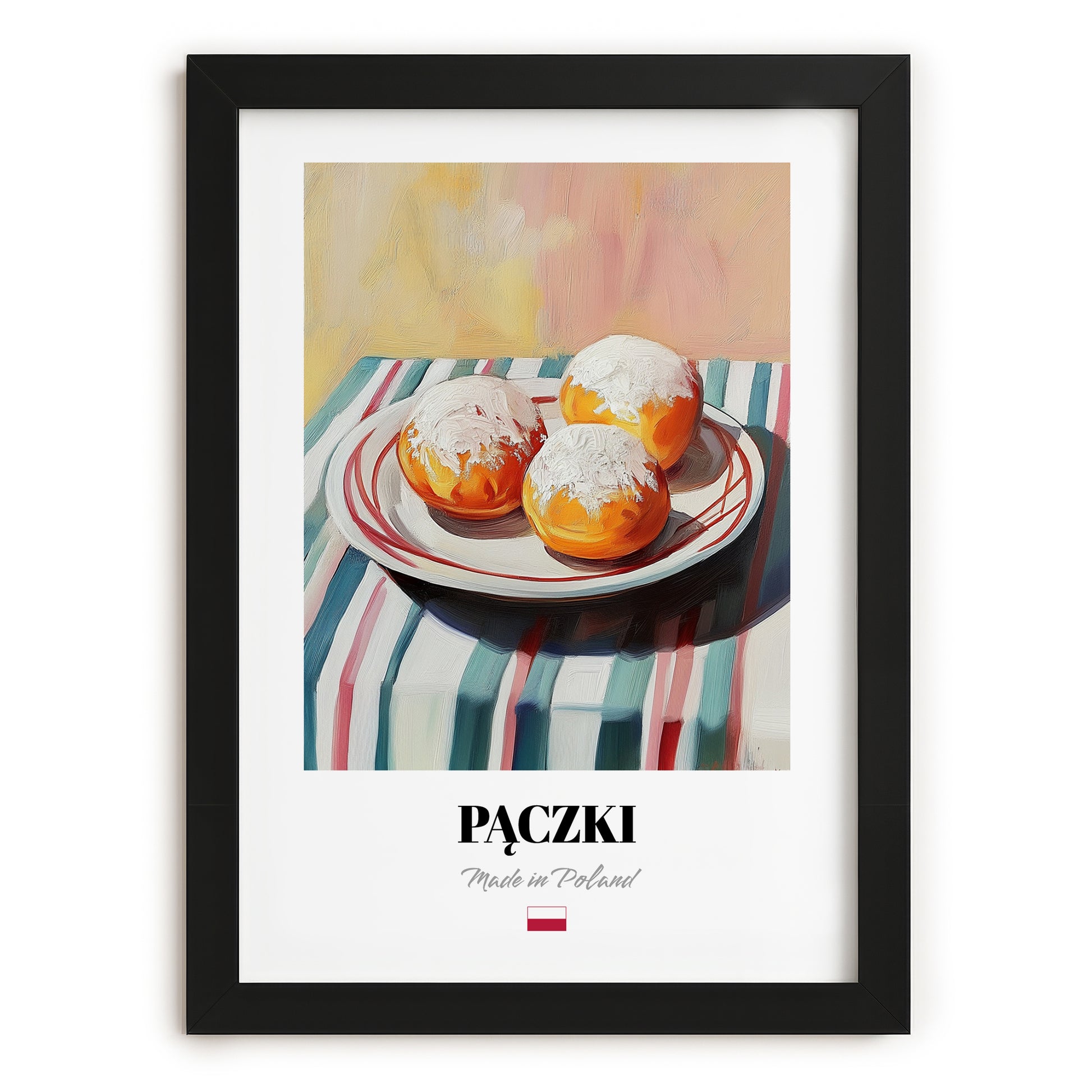 Pączki – Art, Polish Pastry Painting, in sleek black frame