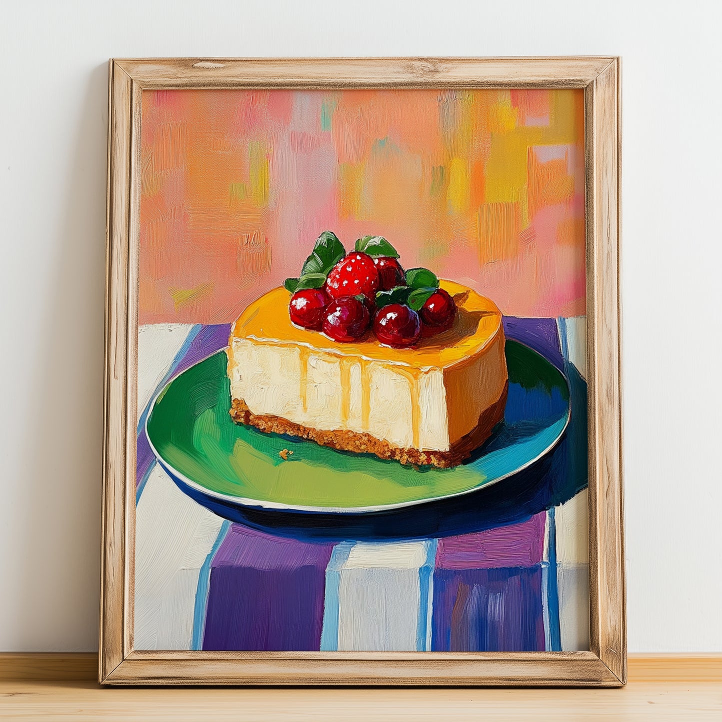 Sernik – Colorful Oil Painting, Polish Dessert Illustration, no-text version framed in wood