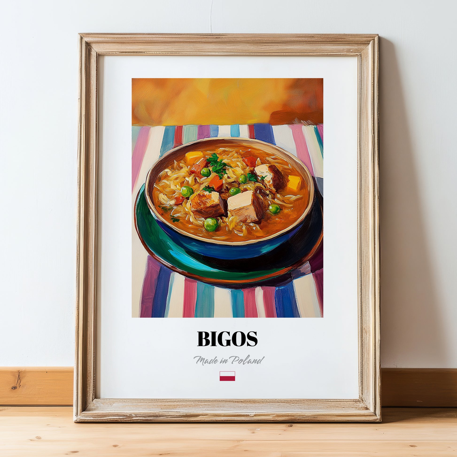 Bigos – Art, Polish Food Still Life, in wooden frame leaning on the floor