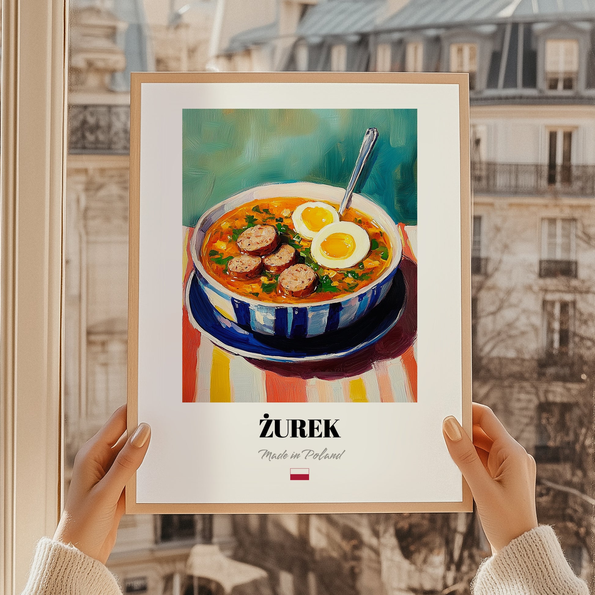 Żurek – Colorful Oil Painting, Polish Food Art, styled in a charming Paris street view