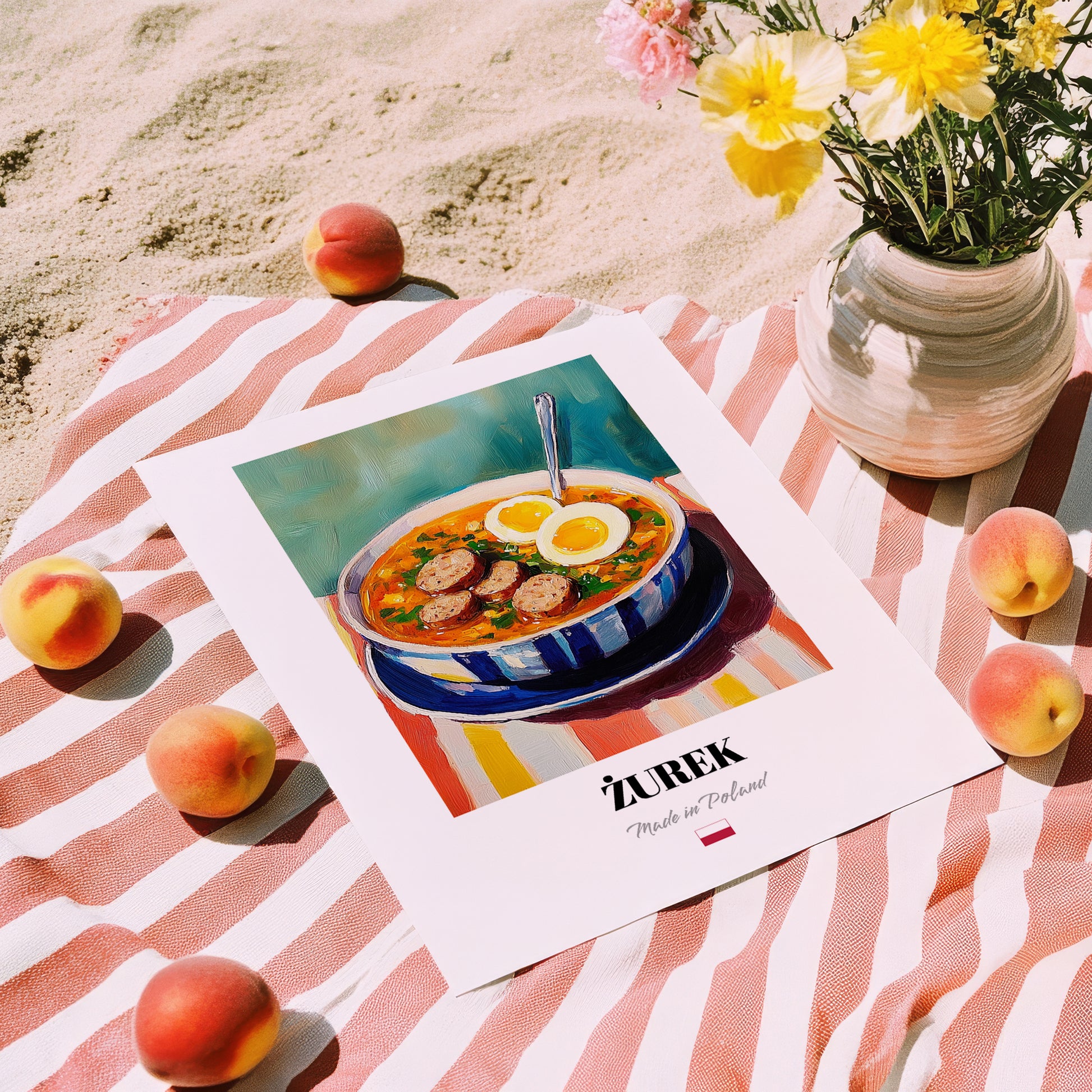 Żurek – Colorful Oil Painting, Polish Food Art, unframed on coastal sand