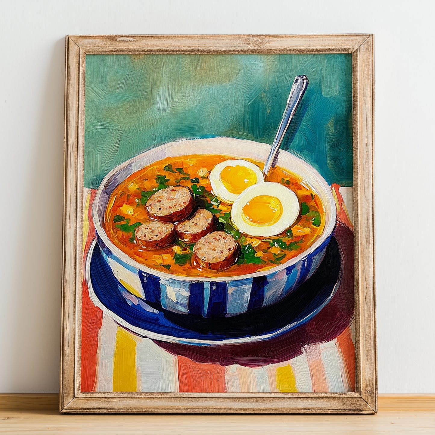 Żurek – Colorful Oil Painting, Polish Food Art, no-text version framed in wood