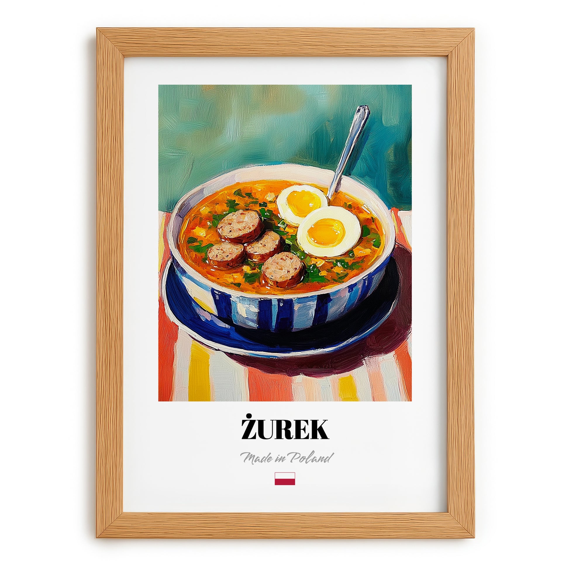 Żurek – Colorful Oil Painting, Polish Food Art, set in oak frame