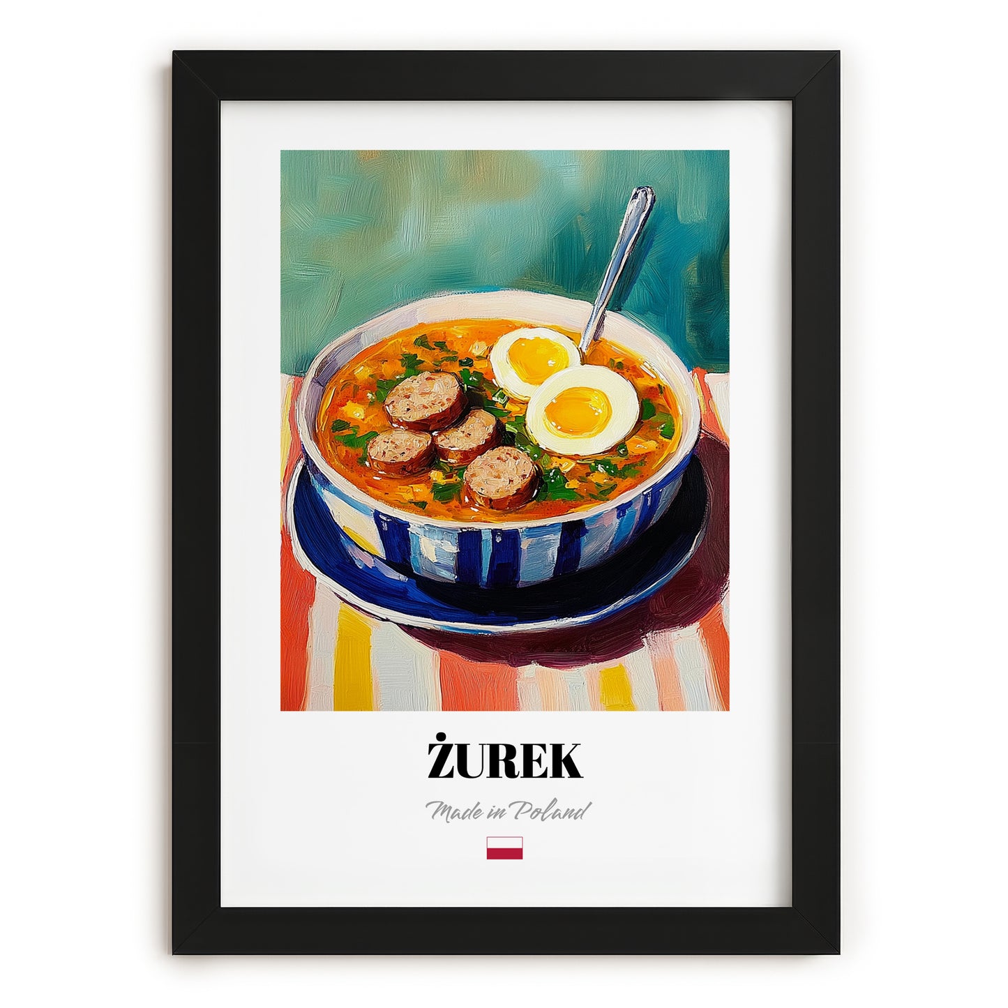 Żurek – Colorful Oil Painting, Polish Food Art, in sleek black frame