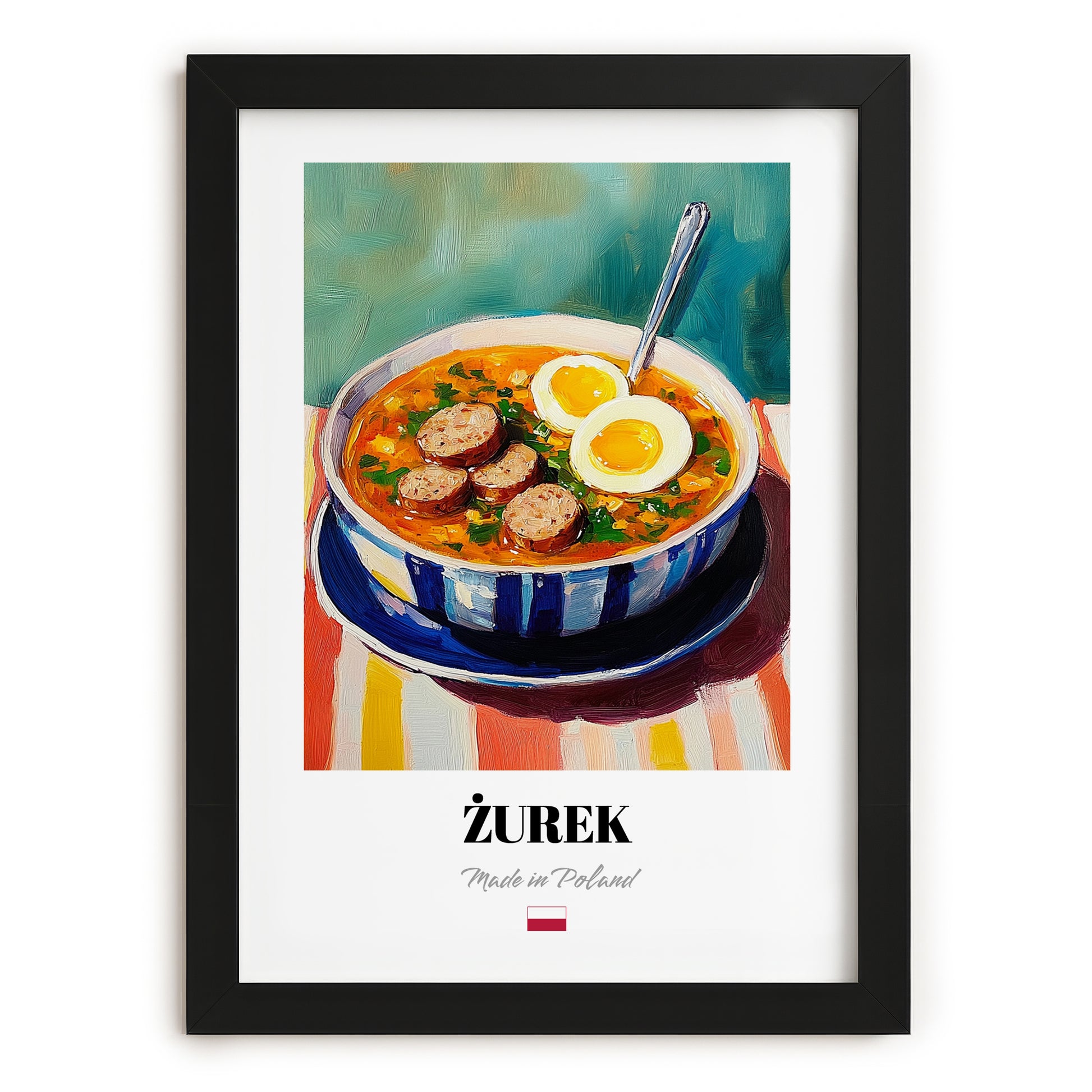 Żurek – Colorful Oil Painting, Polish Food Art, in sleek black frame