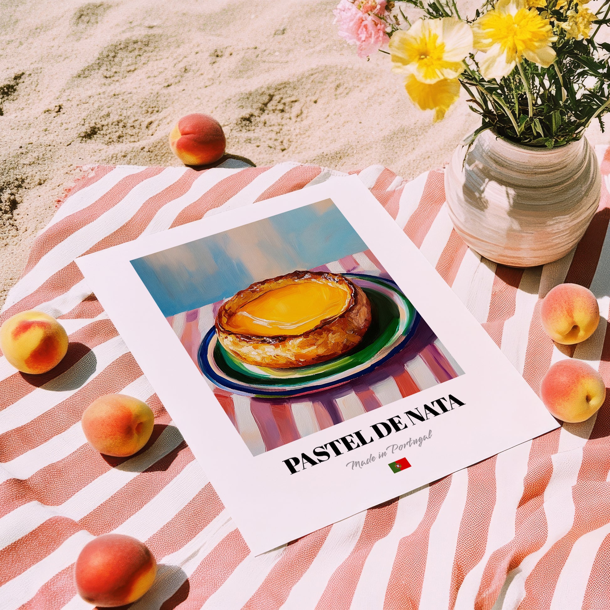 Pastel de Nata – Oil Painting, Portuguese Dessert Print, unframed on coastal sand