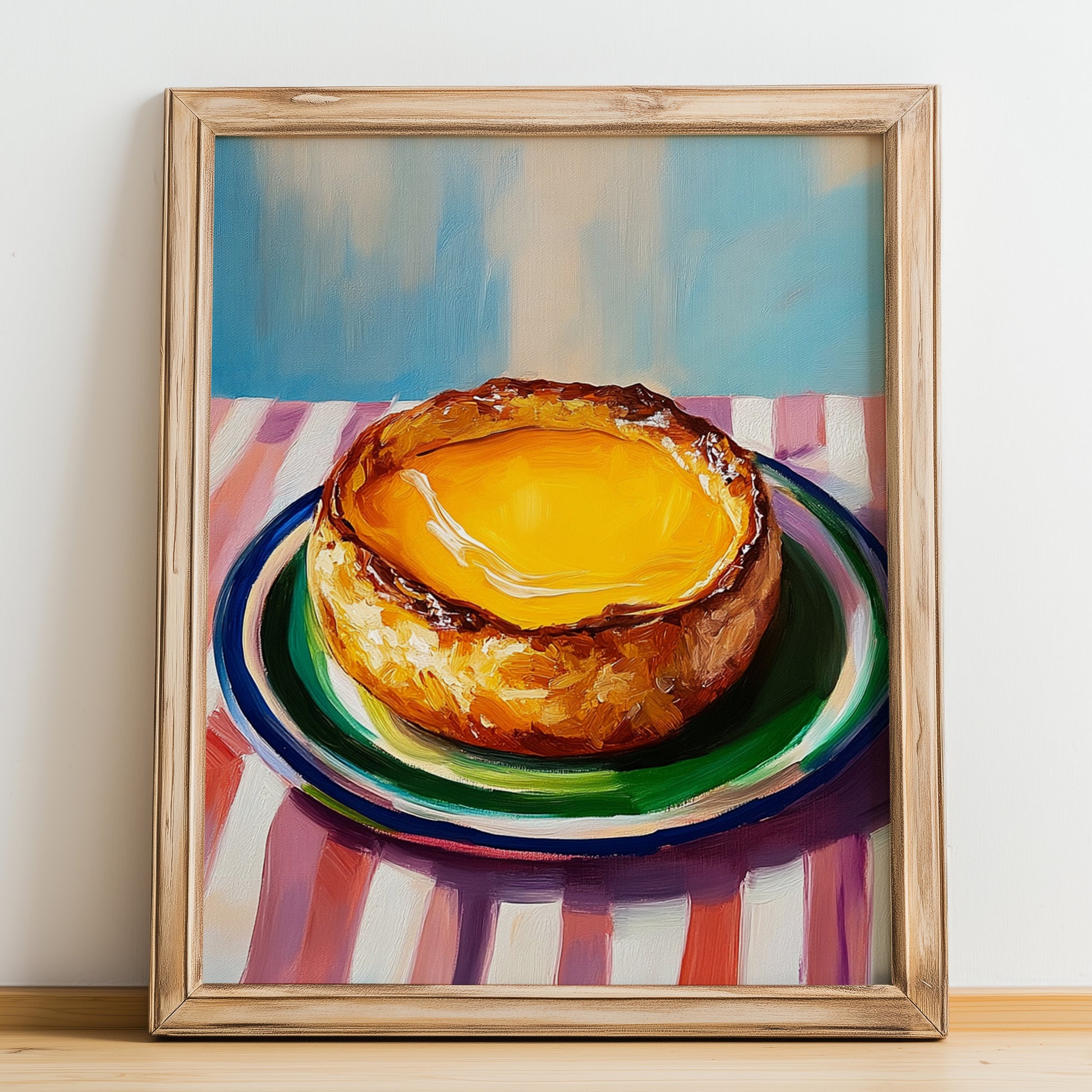 Pastel de Nata – Oil Painting, Portuguese Dessert Print, no-text version framed in wood