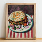 Döner Kebab – on Striped Tablecloth, Turkish Food Painting, no-text version framed in wood