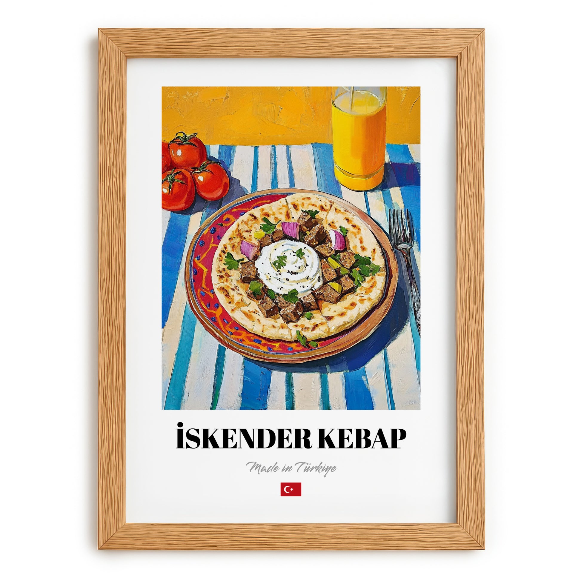 İskender Kebap – Oil Painting, Turkish Food Illustration, set in oak frame