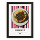 Lahmacun – on Striped Tablecloth, Turkish Food Painting, in sleek black frame