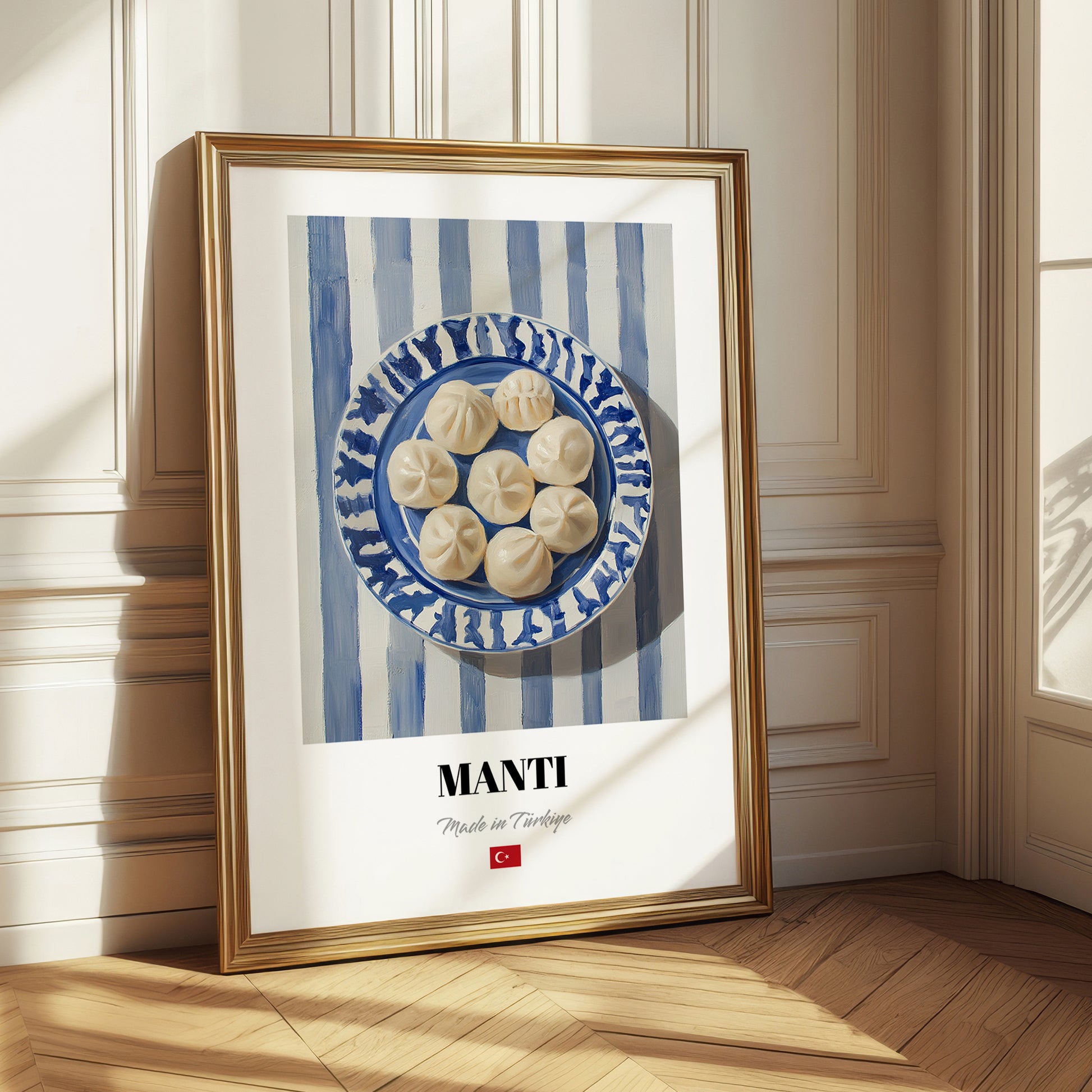 Mantı – on Striped Tablecloth, Turkish Pasta Painting 