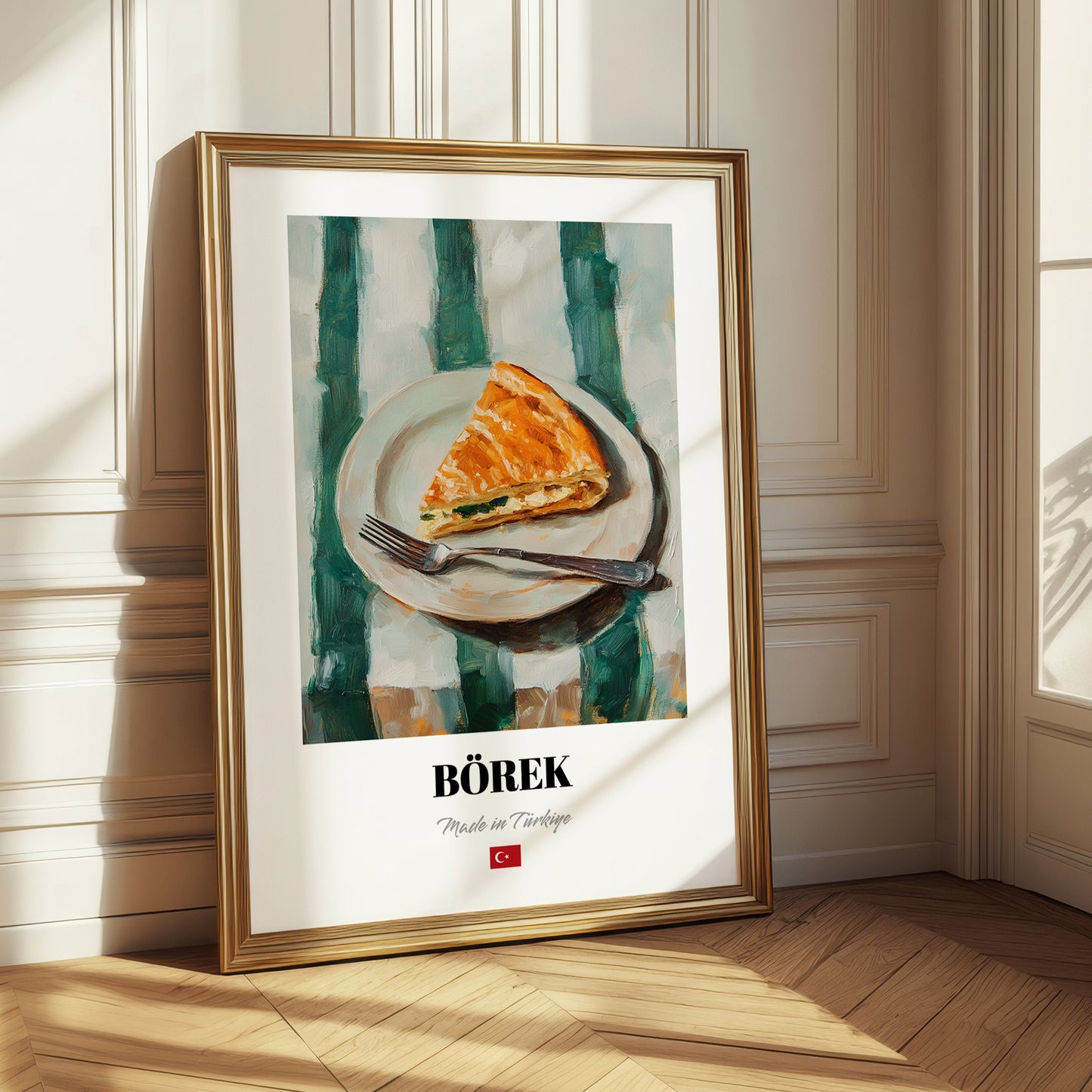 Börek – on Striped Tablecloth, Turkish Pastry Wall Poster 