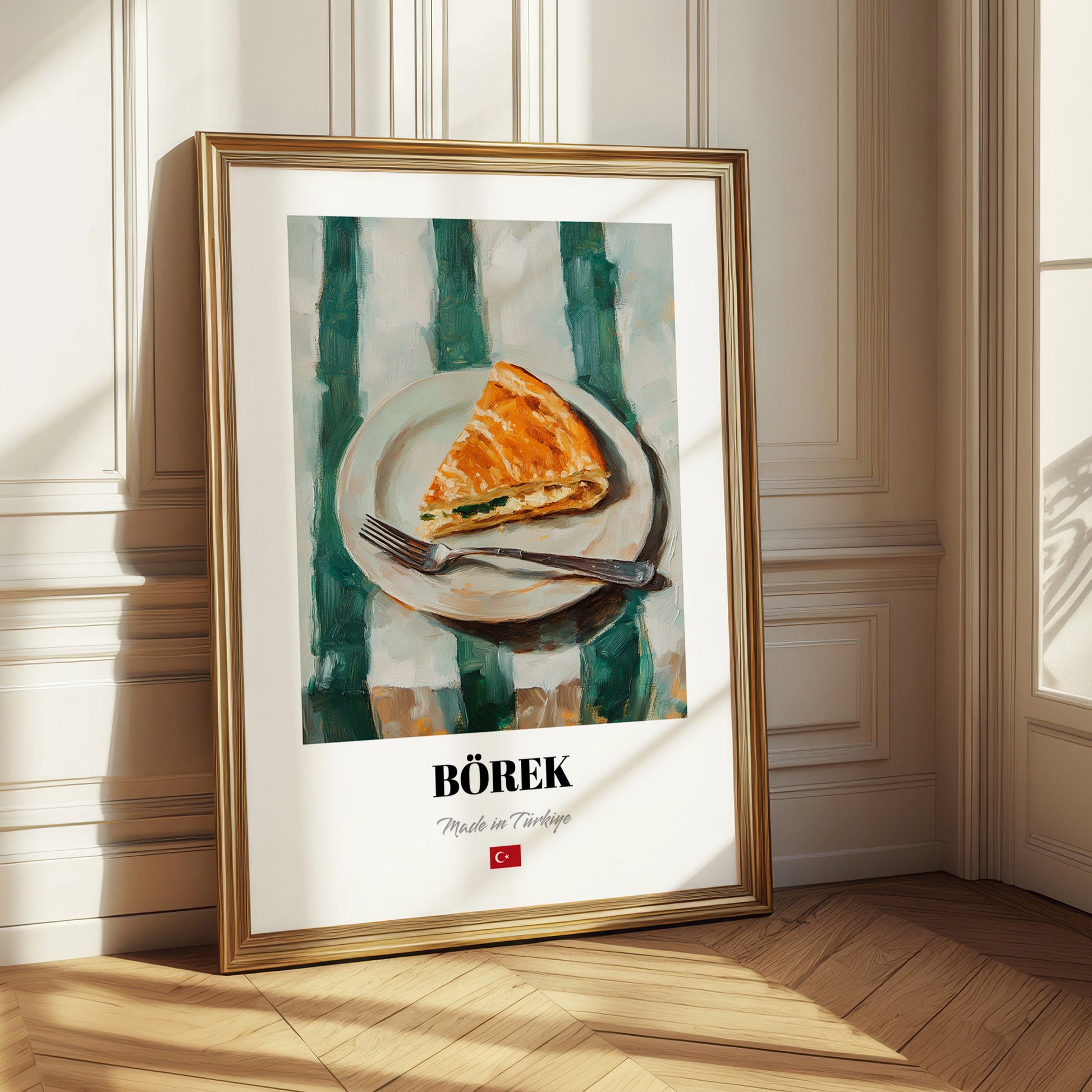 Börek – on Striped Tablecloth, Turkish Pastry Wall Poster 