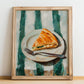Börek – on Striped Tablecloth, Turkish Pastry Wall Poster, no-text version framed in wood