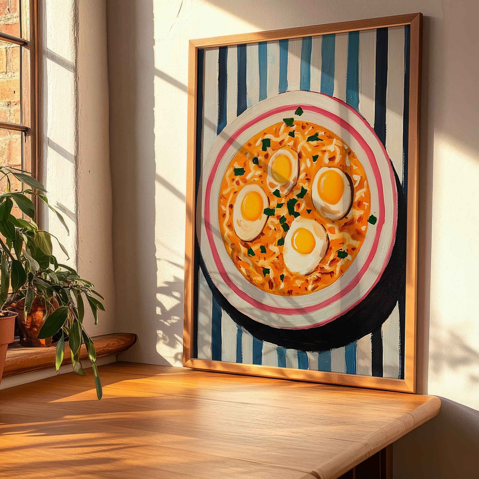 Menemen – on Striped Tablecloth, Turkish Food Wall Decor, clean layout with no caption