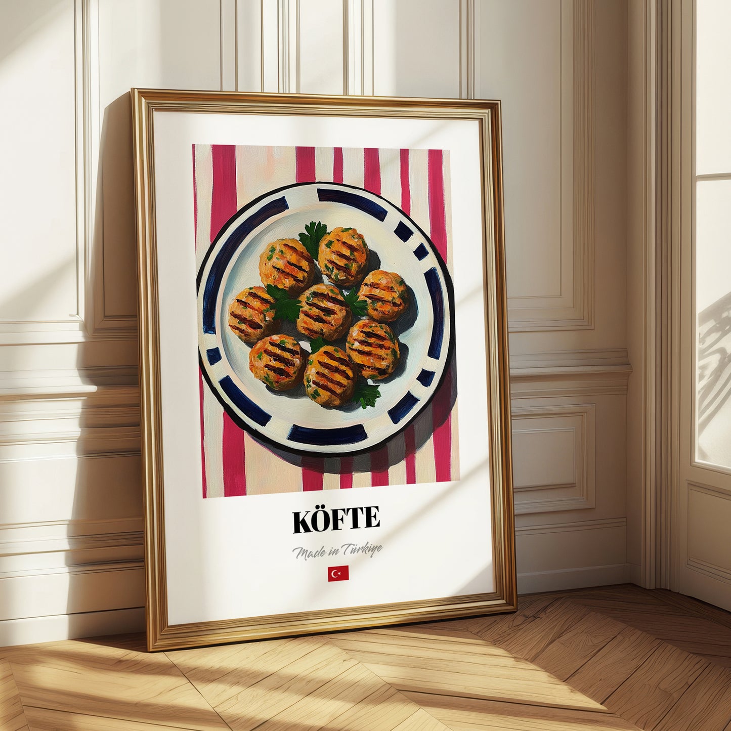 Köfte – on Striped Tablecloth, Turkish Food Wall Painting