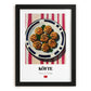 Köfte – on Striped Tablecloth, Turkish Food Wall Painting, in sleek black frame