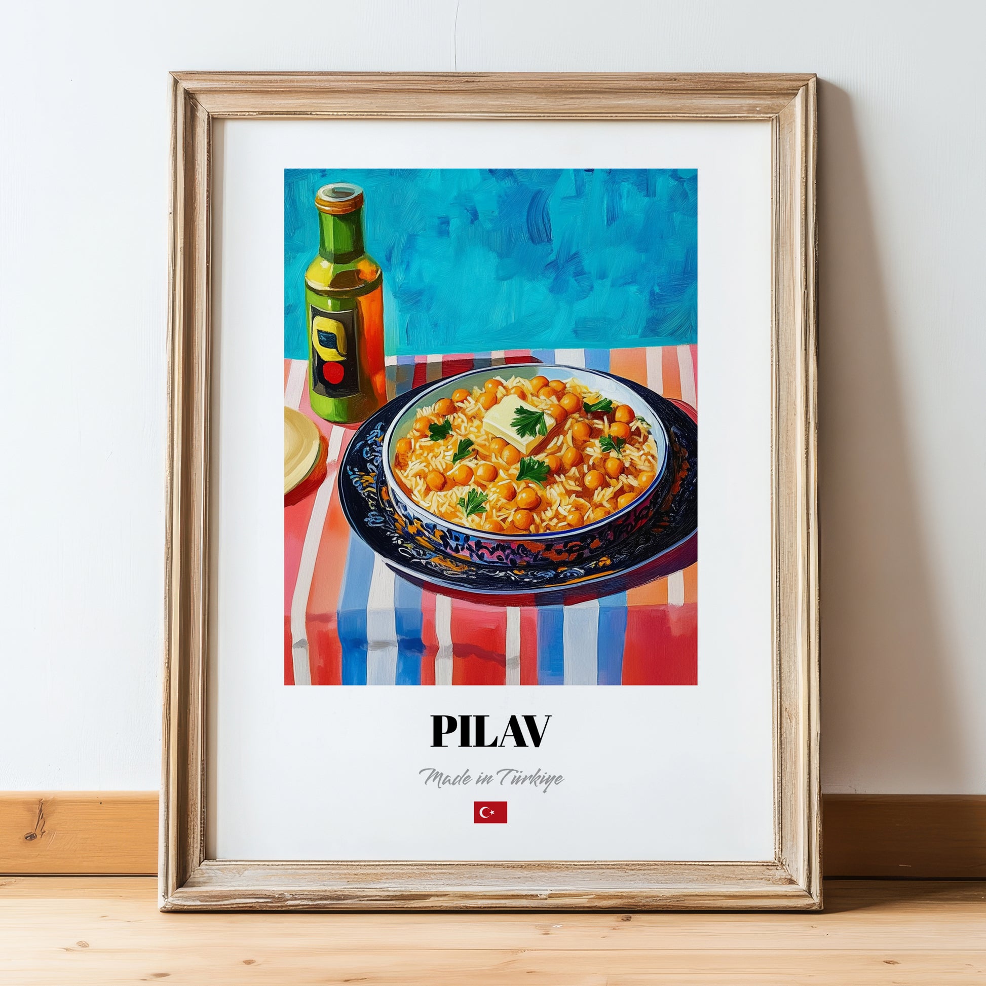 Pilav – Art, Turkish Food Wall Illustration, in wooden frame leaning on the floor