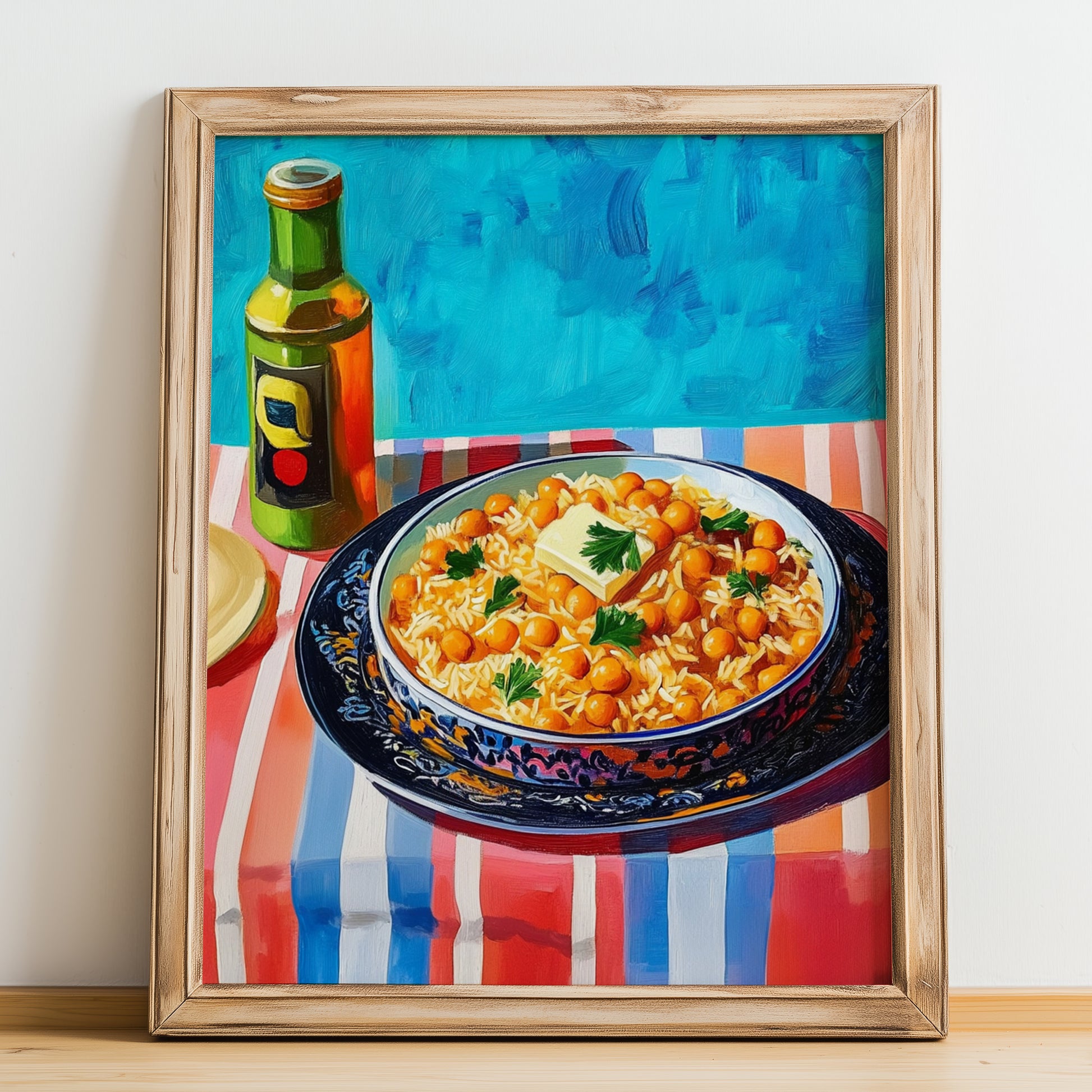 Pilav – Art, Turkish Food Wall Illustration, no-text version framed in wood