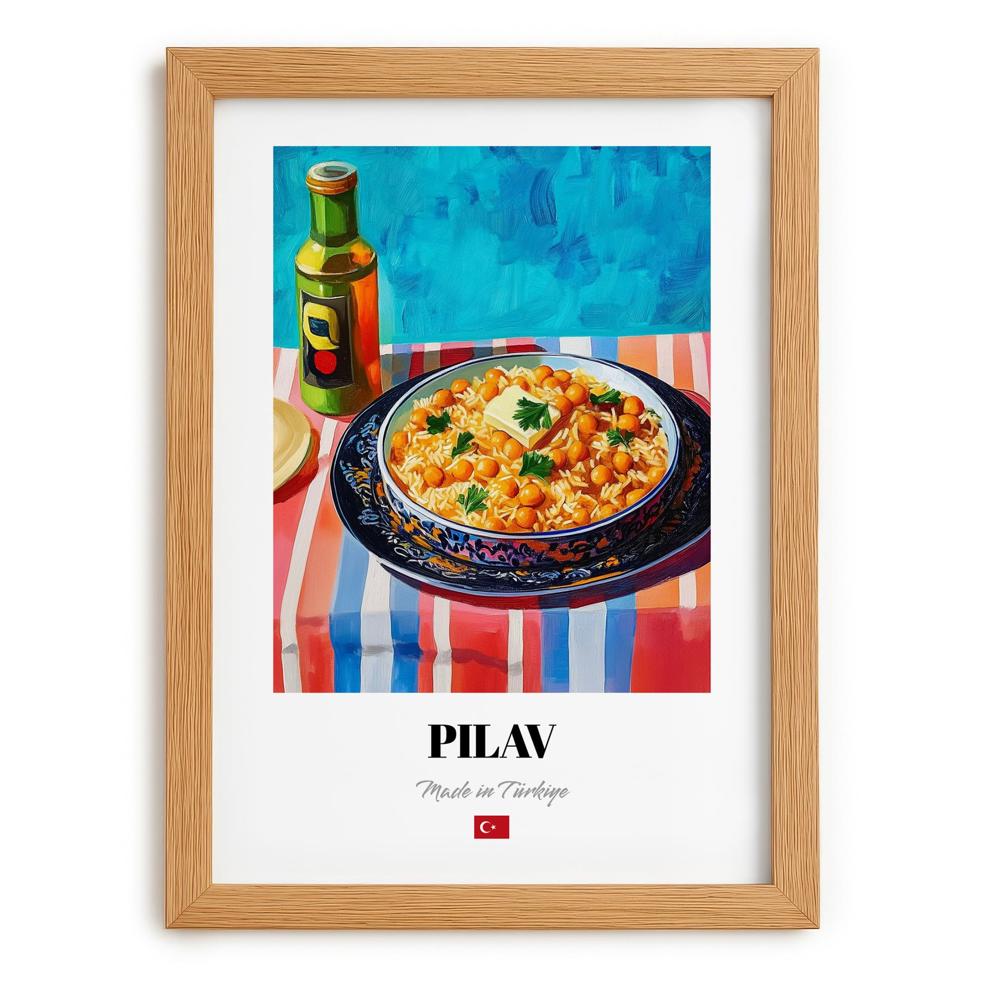 Pilav – Art, Turkish Food Wall Illustration, set in oak frame