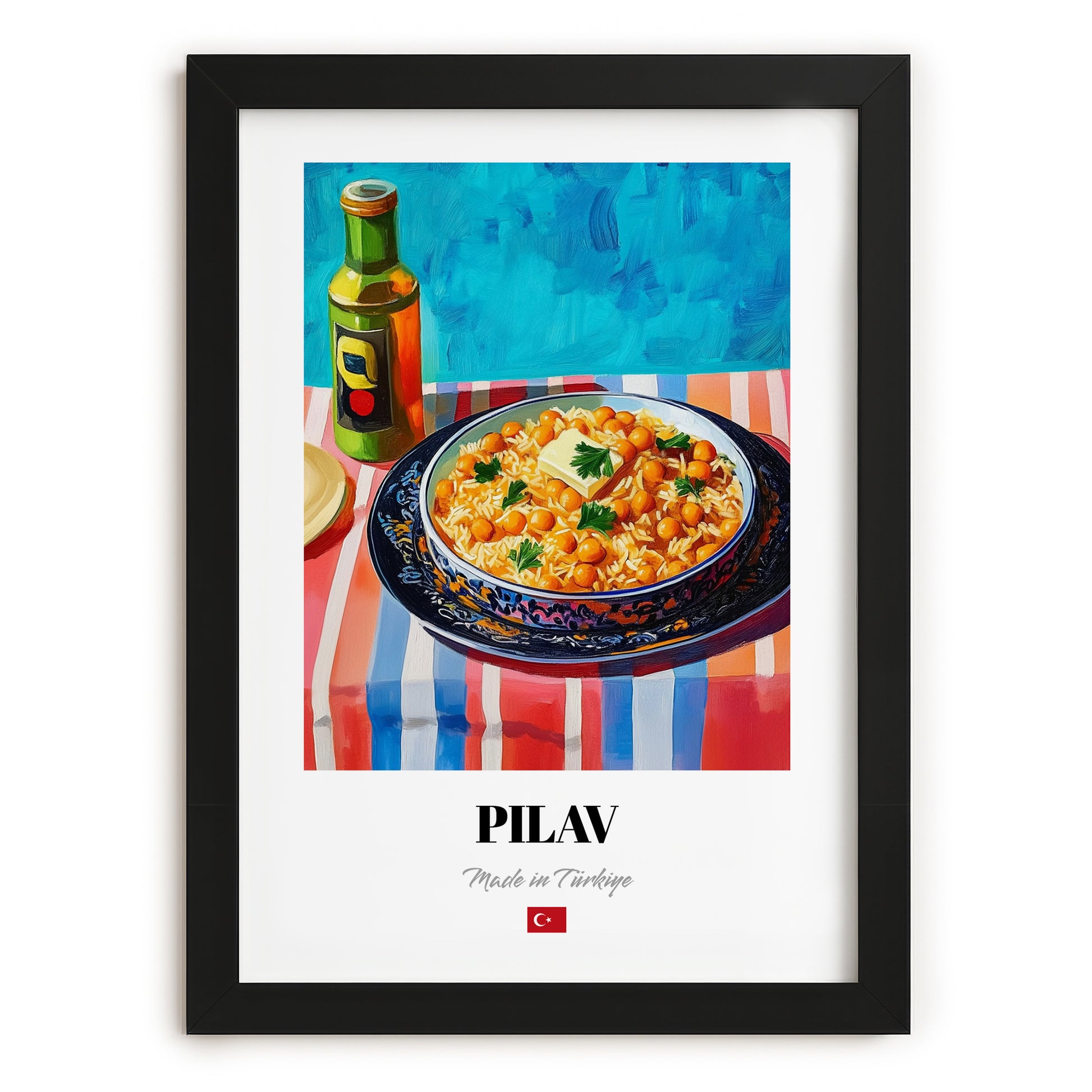 Pilav – Art, Turkish Food Wall Illustration, in sleek black frame