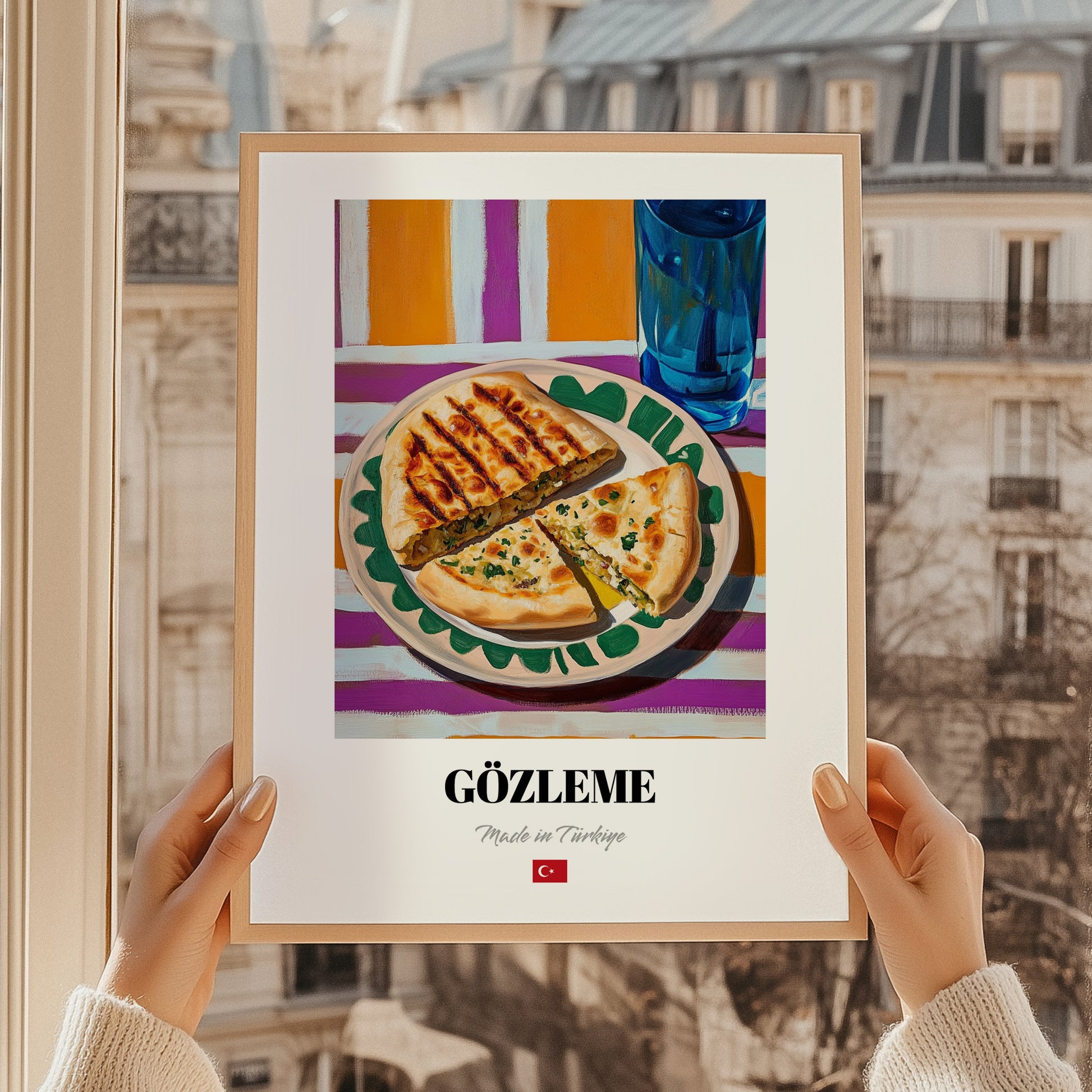 Gözleme – Oil Painting, Turkish Pastry Still Life, styled in a charming Paris street view