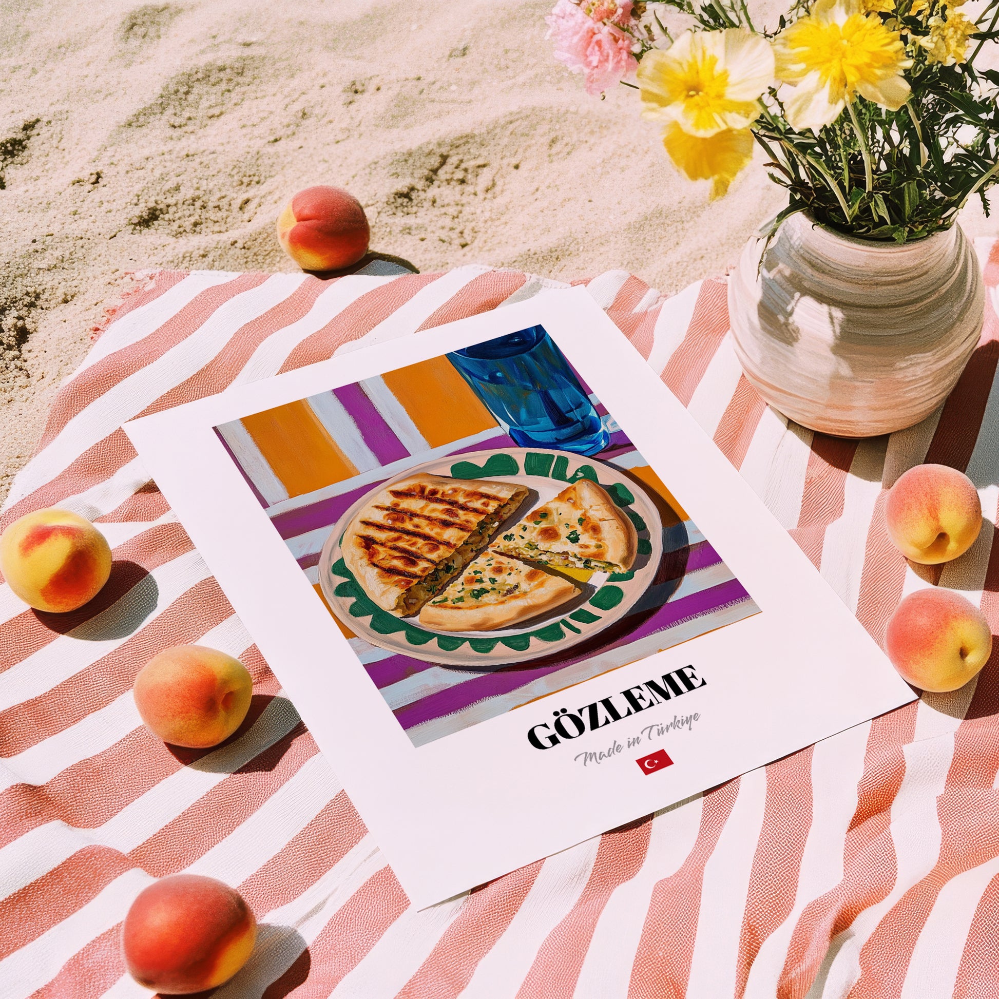 Gözleme – Oil Painting, Turkish Pastry Still Life, unframed on coastal sand